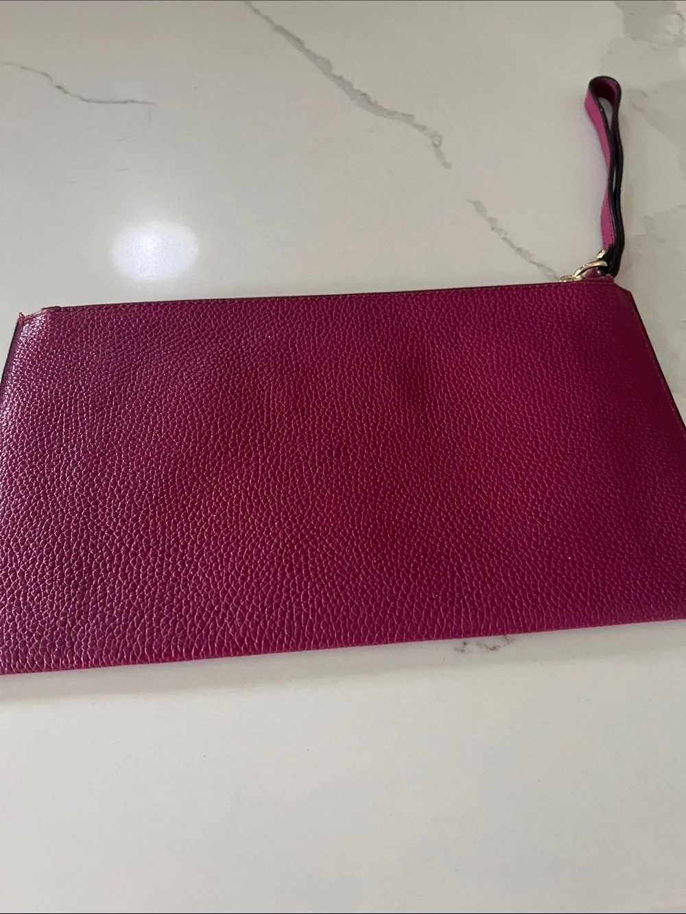 Michael Kors Pebbled Leather Wristlet Clutch Pouch Magenta Pink Gold Tone